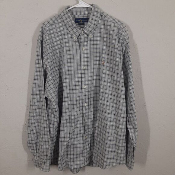 Ralph Lauren Mens 2XL Classic Fit Cotton Gray Plaid Long Sleeve Button Up Shirt - Picture 1 of 8